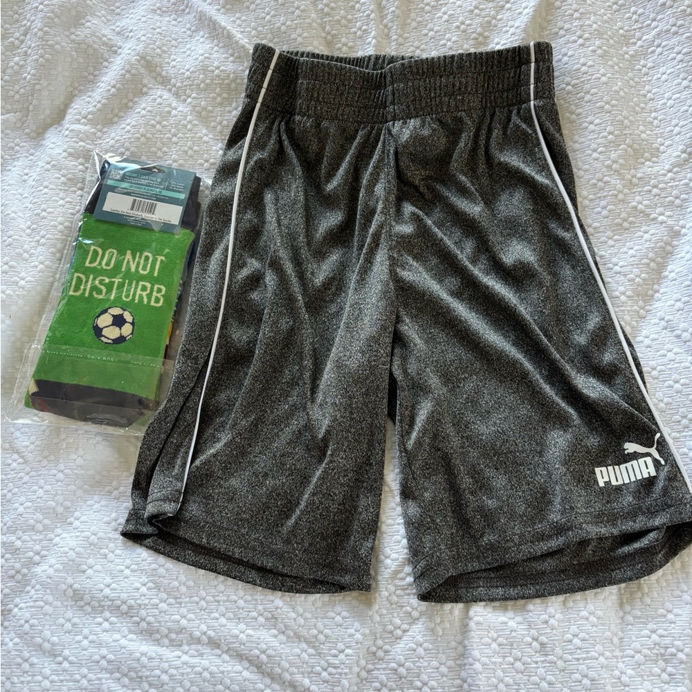 Puma Gray Athletic Shorts & Soccer socks